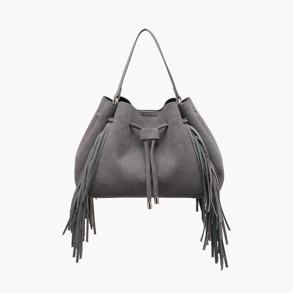 Roma - Fringed drawstring bag - Grey