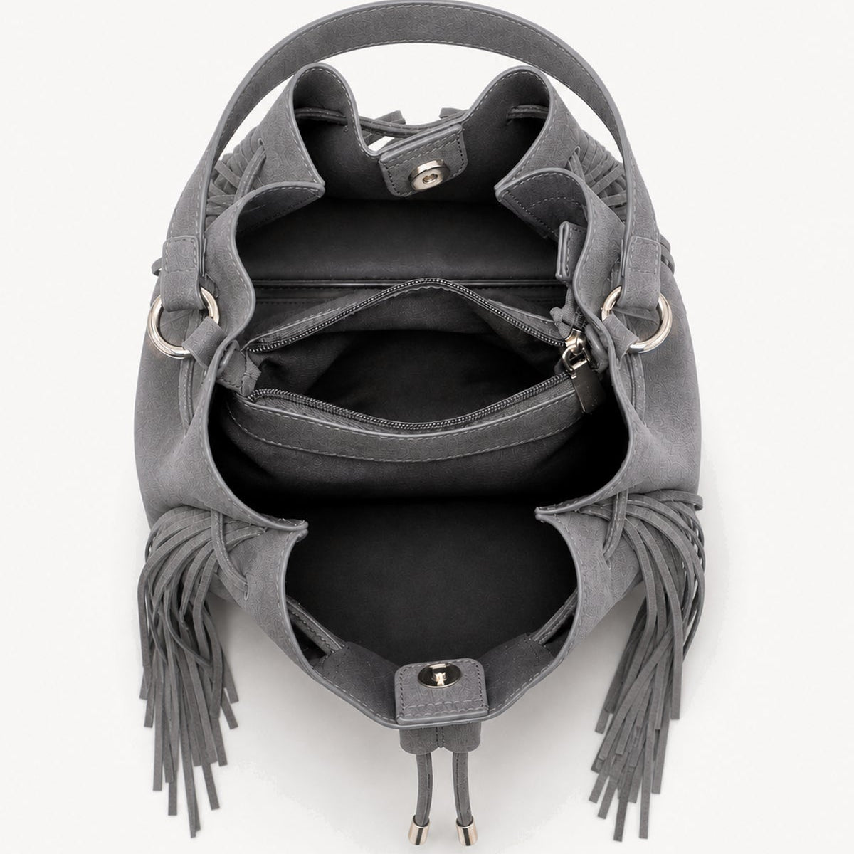 Roma - Fringed drawstring bag - Grey