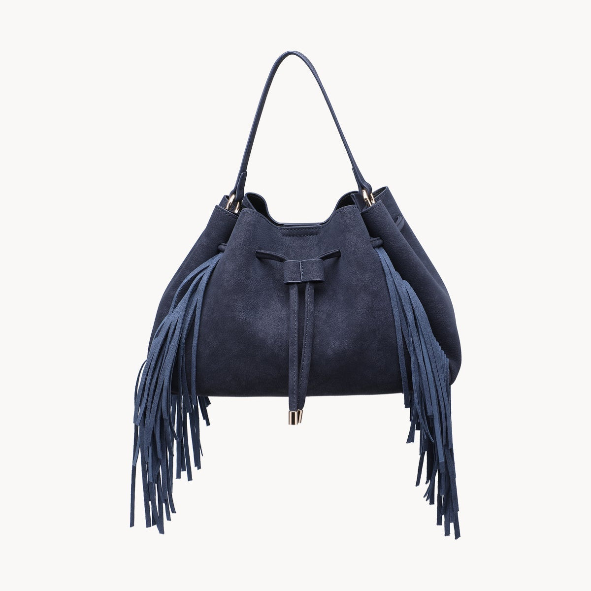 Roma - Fringed drawstring bag - Navy