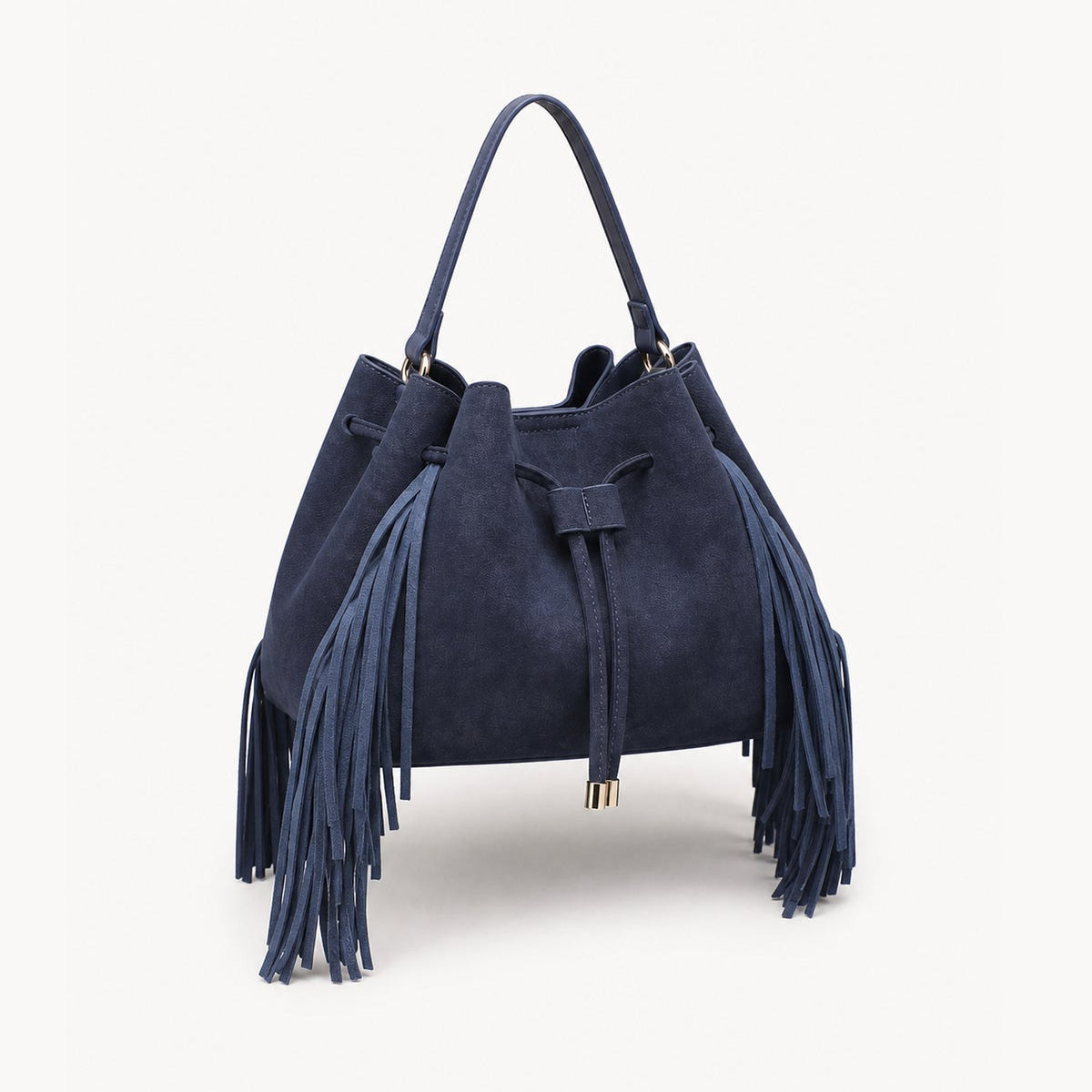 Roma - Fringed drawstring bag - Navy