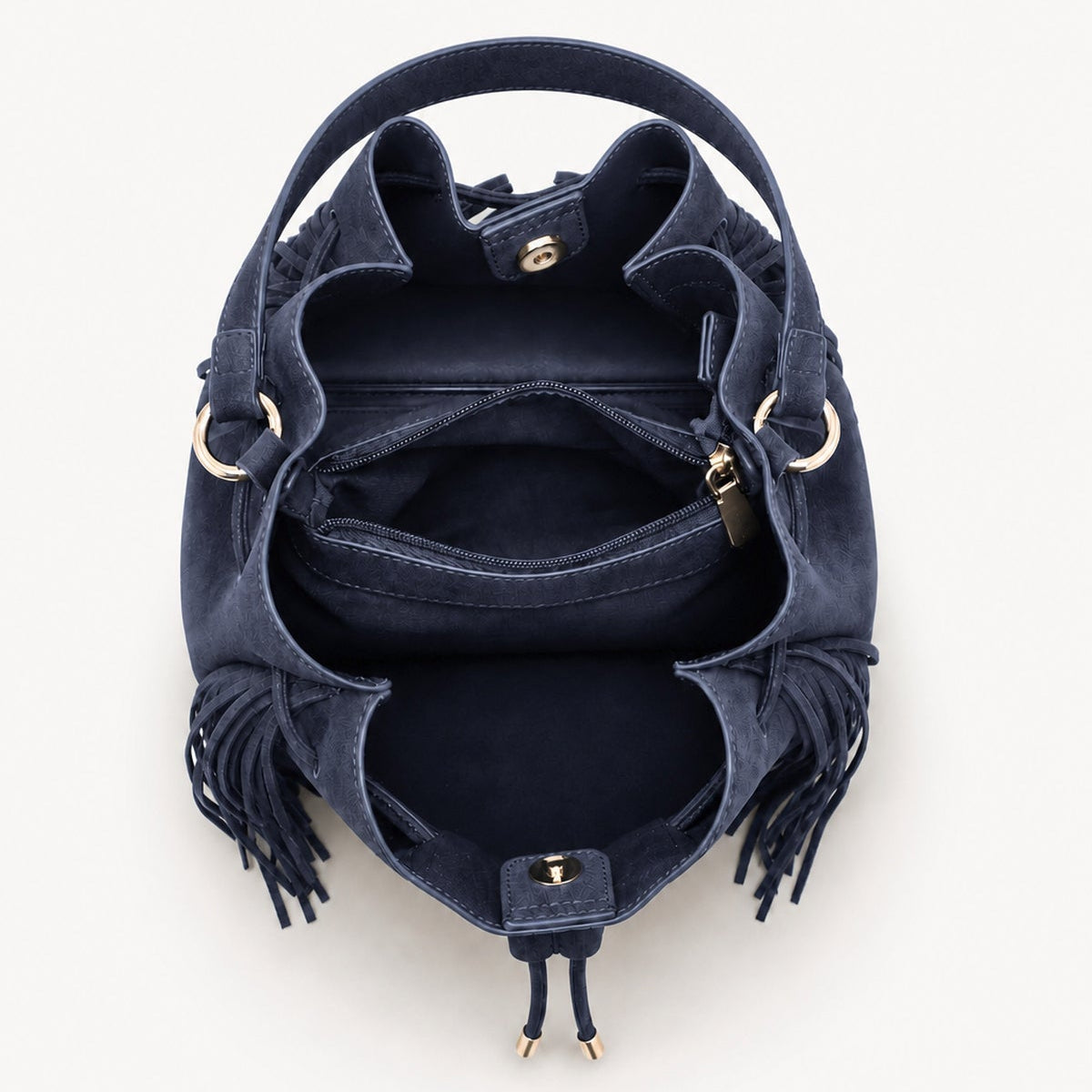 Roma - Fringed drawstring bag - Navy