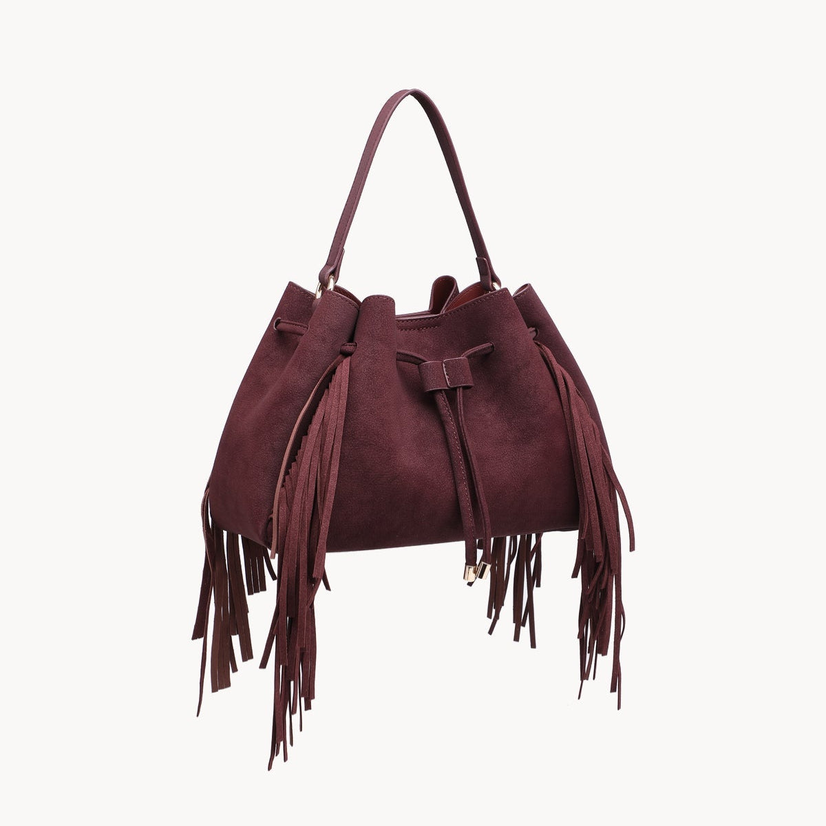 Roma - Fringed drawstring bag - Bordeaux