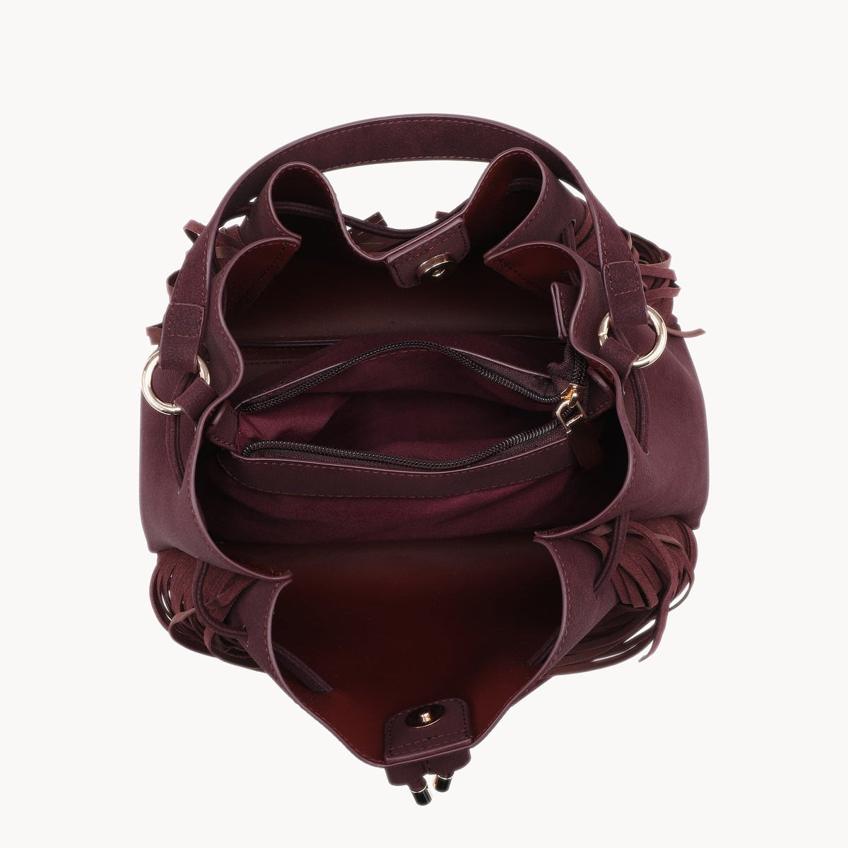 Roma - Fringed drawstring bag - Bordeaux